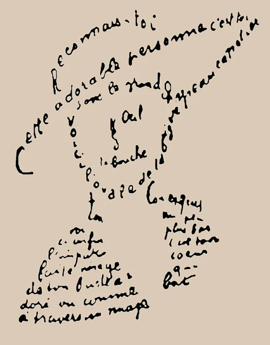 Framed Print : Calligram: 'Reconnais-toi', poem to Louise de Coligny-Chatillon, February 9, 1915, 1918. Creator: Apollinaire, Guillaume (1880-1918) Framed Print : Calligram: 'Reconnais-toi', poem to Louise de Coligny-Chatillon, February 9, 1915, 1918. Creator: Apollinaire, Guillaume (1880-1918)
