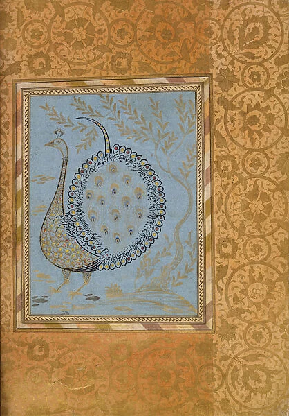 Calligraphic Composition in Shape of Peacock, Folio from the Bellini Album, ca. 1600