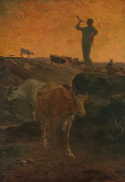 Framed Print : Calling the Cows Home, ca. 1872. Creator: Jean Francois Millet Framed Print : Calling the Cows Home, ca. 1872. Creator: Jean Francois Millet