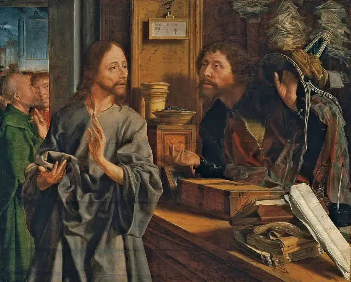 Framed Print : The Calling of Saint Matthew, ca 1530. Artist: Reymerswaele, Marinus Claesz, van (ca. 1490-after 1567) Framed Print : The Calling of Saint Matthew, ca 1530. Artist: Reymerswaele, Marinus Claesz, van (ca. 1490-after 1567)