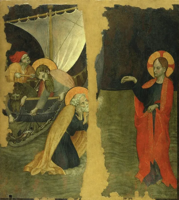 Framed Print : The Calling of Saint Peter, c.1410. Creator: Jaquerio, Giacomo (ca 1375-1453) Framed Print : The Calling of Saint Peter, c.1410. Creator: Jaquerio, Giacomo (ca 1375-1453)
