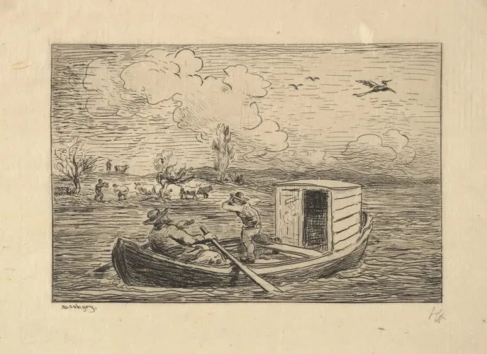 Framed Print : Calling to Shore, 1861. Creator: Charles Francois Daubigny Framed Print : Calling to Shore, 1861. Creator: Charles Francois Daubigny
