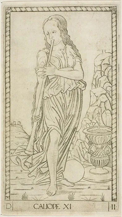 Framed Print : Calliope, plate eleven from Apollo and the Muses, c.1465. Creator: Unknown Framed Print : Calliope, plate eleven from Apollo and the Muses, c.1465. Creator: Unknown