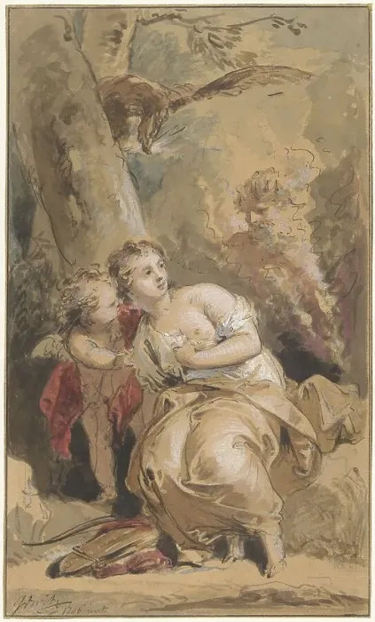 Framed Print : Callisto, Amor and Jupiter with the eagle, 1746. Creator: Jacob de Wit Framed Print : Callisto, Amor and Jupiter with the eagle, 1746. Creator: Jacob de Wit