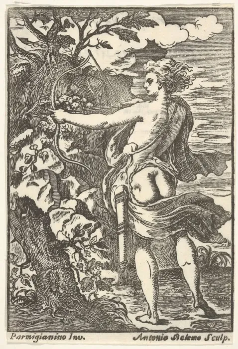 Framed Print : Callisto hunting with drawn bow, after Parmigianino), 1720-1740. Creator: Antonio Belemo Framed Print : Callisto hunting with drawn bow, after Parmigianino), 1720-1740. Creator: Antonio Belemo