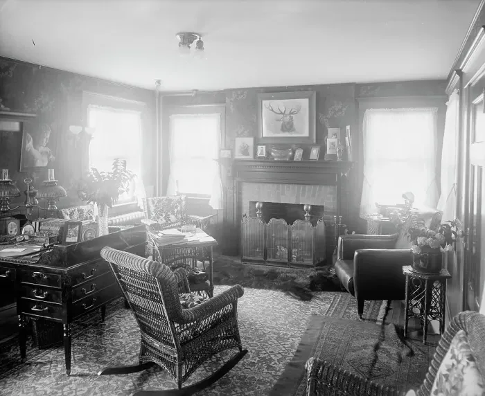 Framed Print : Calloway residence, interior, chair in center, Mamaroneck, N.Y. between 1900 and 1915. Creator: William H. Jackson Framed Print : Calloway residence, interior, chair in center, Mamaroneck, N.Y. between 1900 and 1915. Creator: William H. Jackson
