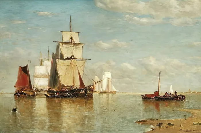 Framed Print : Calm at the Mouth of the Scheldt, 1868. Creator: Paul Jean Clays Framed Print : Calm at the Mouth of the Scheldt, 1868. Creator: Paul Jean Clays