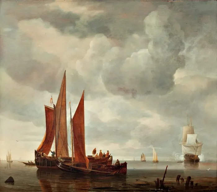 Framed Print : Calm Sea with Ships, 17th century?. Creator: Unknown Framed Print : Calm Sea with Ships, 17th century?. Creator: Unknown