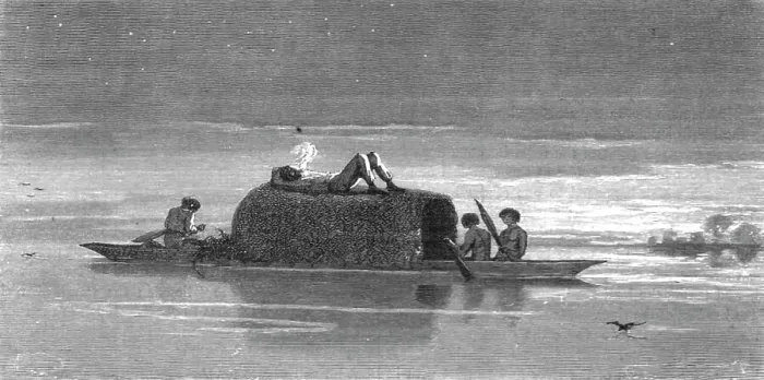 Framed Print : A calm on the Ucayali; The Navigation of the Upper Amazons, 1875. Creator: Unknown Framed Print : A calm on the Ucayali; The Navigation of the Upper Amazons, 1875. Creator: Unknown