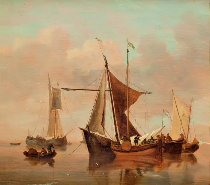 Framed Print : Calm Water with Ships, 1750-1800. Creator: Unknown Framed Print : Calm Water with Ships, 1750-1800. Creator: Unknown