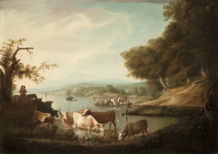 Framed Print : A Calm Watering Place--Extensive and Boundless Scene with Cattle, 1816. Creator: Alvan Fisher Framed Print : A Calm Watering Place--Extensive and Boundless Scene with Cattle, 1816. Creator: Alvan Fisher