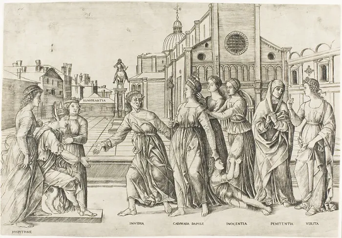 Framed Print : The Calumny of Apelles, 1500 / 1506. Creator: Girolamo Mocetto Framed Print : The Calumny of Apelles, 1500 / 1506. Creator: Girolamo Mocetto