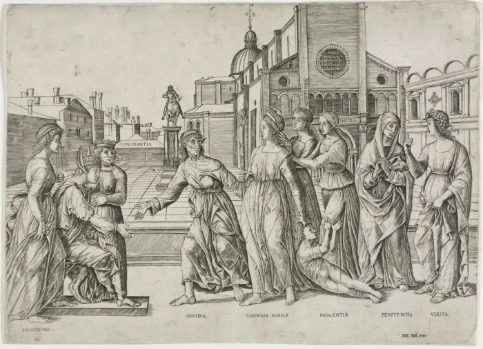 Framed Print : The Calumny of Apelles, c. 1500-1506. Creator: Girolamo Mocetto (Italian, c. 1458-c Framed Print : The Calumny of Apelles, c. 1500-1506. Creator: Girolamo Mocetto (Italian, c. 1458-c