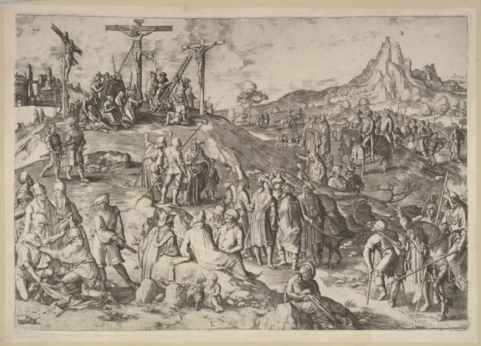 Framed Print : Calvary (Golgotha), 1517. Creator: Lucas van Leyden Framed Print : Calvary (Golgotha), 1517. Creator: Lucas van Leyden