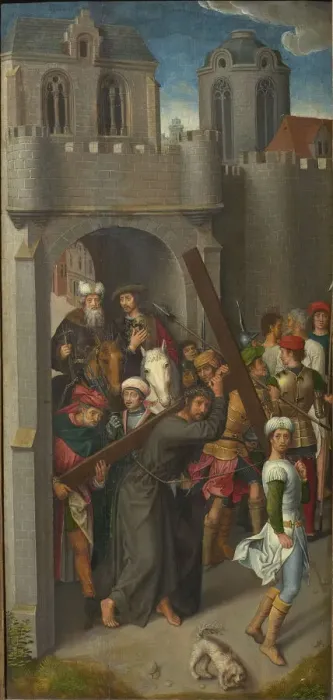 Framed Print : Calvary Triptych: Christ Carrying the Cross, left wing, 1480s Framed Print : Calvary Triptych: Christ Carrying the Cross, left wing, 1480s