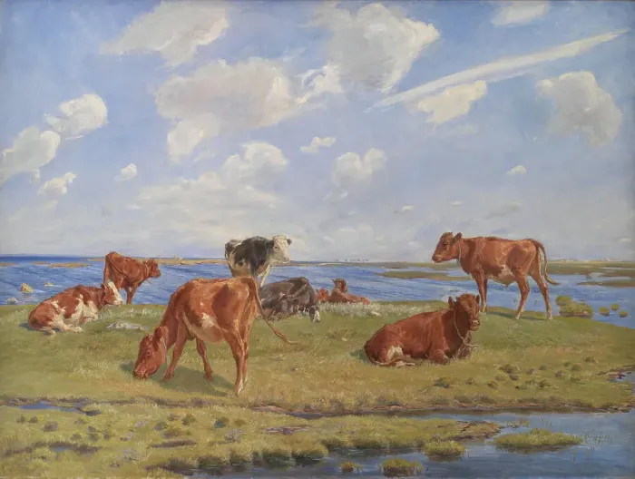 Framed Print : Calves by the coast, 1896. Creator: Theodor Esbern Philipsen