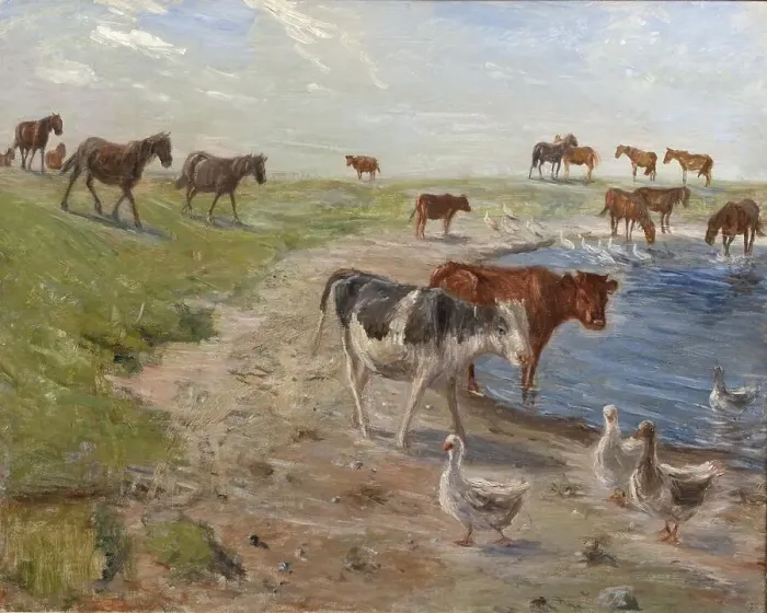Framed Print : Calves and Geese at a Wateringhole on the Island of Saltholm, 1911. Creator: Theodor Esbern Philipsen Framed Print : Calves and Geese at a Wateringhole on the Island of Saltholm, 1911. Creator: Theodor Esbern Philipsen