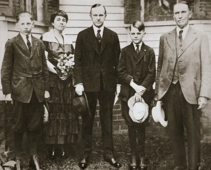 Framed Print : Calvin Coolidge, American politician, with his father, wife, and sons, 1920. Artist Framed Print : Calvin Coolidge, American politician, with his father, wife, and sons, 1920. Artist