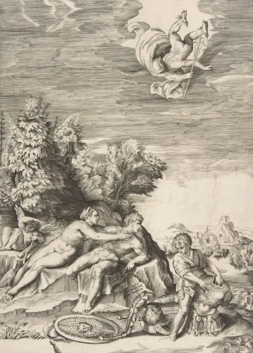 Framed Print : Calypso trying to detain Ulysses as a child prepares his armour at right and Mercury fa Framed Print : Calypso trying to detain Ulysses as a child prepares his armour at right and Mercury fa