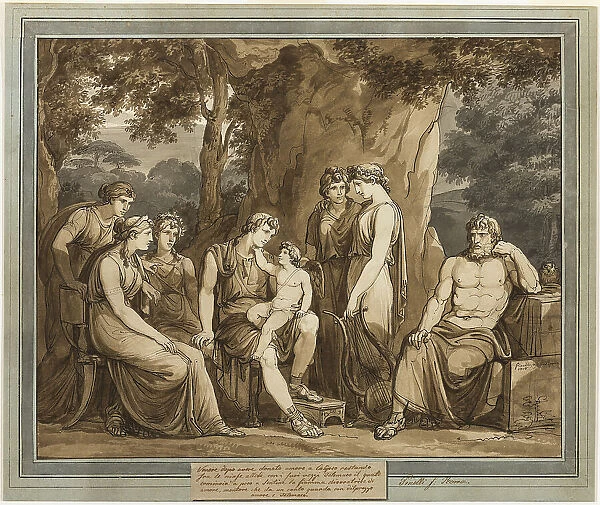 Calypso Watches Telemachus with Cupid on His Knee, While Mentor Watches in Anger... 1808. Creator: Bartolomeo Pinelli