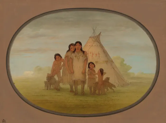 Framed Print : Camanchee Chiefs Children and Wigwam, 1861 / 1869. Creator: George Catlin Framed Print : Camanchee Chiefs Children and Wigwam, 1861 / 1869. Creator: George Catlin
