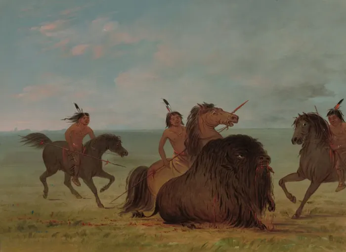 Framed Print : Camanchees Lancing a Buffalo Bull, 1861 / 1869. Creator: George Catlin Framed Print : Camanchees Lancing a Buffalo Bull, 1861 / 1869. Creator: George Catlin