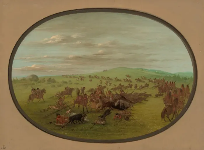 Framed Print : Camanchees Moving, 1861  /  1869. Creator: George Catlin