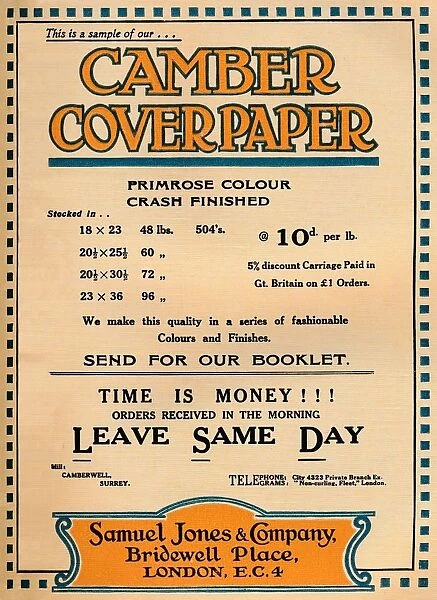 Camber Coverpaper - Samuel Jones & Company advertisement, 1919