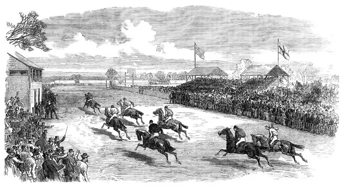 Framed Print : The Cambridgeshire Steeplechase, Cottenham: the finish, 1870. Creator: Unknown Framed Print : The Cambridgeshire Steeplechase, Cottenham: the finish, 1870. Creator: Unknown