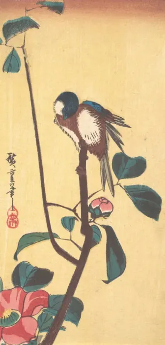 Framed Print : Camellia and Blue-Headed Bird, ca. 1833. ca. 1833. Creator: Ando Hiroshige Framed Print : Camellia and Blue-Headed Bird, ca. 1833. ca. 1833. Creator: Ando Hiroshige
