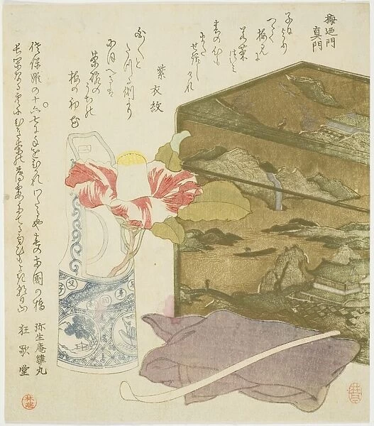 Camellia in Vase and Tea-utensil Box, 1820s. Creator: Rintei