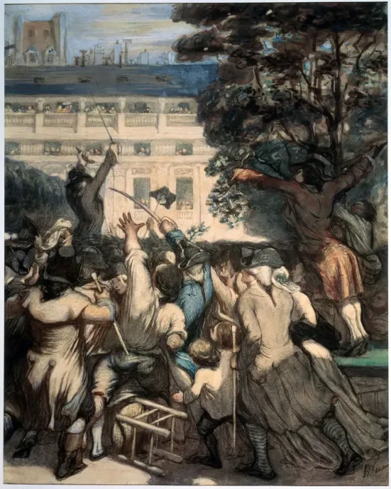 Framed Print : Camille Desmoulins in the Palais Royal Gardens, 1848-1849. Artist: Honore Daumier