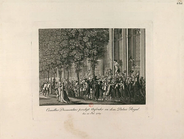 Camille Desmoulins in the Palais Royal Gardens, c. 1797-1800. Creator: Anonymous