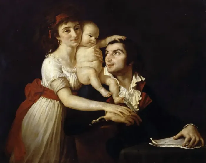 Framed Print : Camille Desmoulins with his wife Lucile and child. Artist: David, Jacques Louis (1748-1825) Framed Print : Camille Desmoulins with his wife Lucile and child. Artist: David, Jacques Louis (1748-1825)