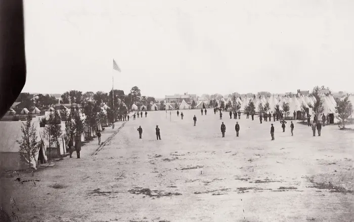 Framed Print : Camp of 153rd New York Infantry, ca. 1861. Creator: Unknown Framed Print : Camp of 153rd New York Infantry, ca. 1861. Creator: Unknown