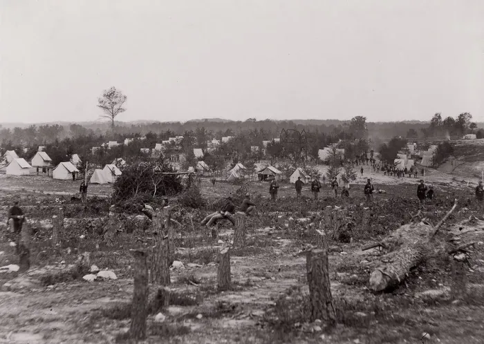 Framed Print : Camp of 30th Pennsylvania Infantry, 1861-65. Creator: Unknown Framed Print : Camp of 30th Pennsylvania Infantry, 1861-65. Creator: Unknown