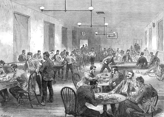 Framed Print : The Camp at Aldershott: soldiers recreation room, 1868. Creator: Mason Jackson Framed Print : The Camp at Aldershott: soldiers recreation room, 1868. Creator: Mason Jackson