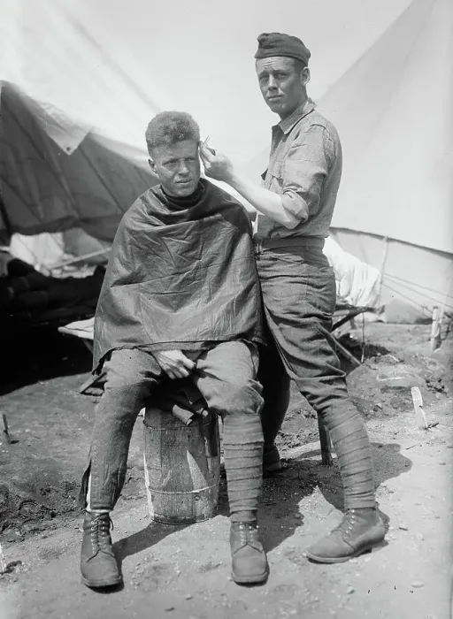Framed Print : Camp Barber, between c1915 and c1920. Creator: Bain News Service Framed Print : Camp Barber, between c1915 and c1920. Creator: Bain News Service