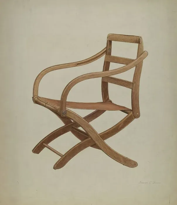 Framed Print : Camp Chair, c. 1940. Creator: George C. Brown Framed Print : Camp Chair, c. 1940. Creator: George C. Brown