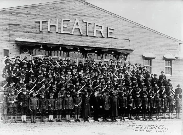 Framed Print : Camp Custer Military Bands, 1918. Creator: Unknown Framed Print : Camp Custer Military Bands, 1918. Creator: Unknown