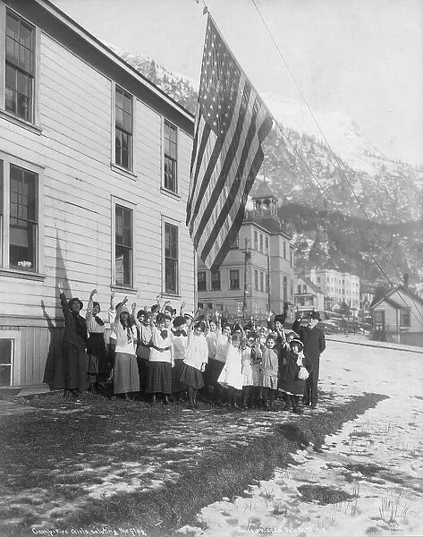 Camp-Fire Girls saluting the flag, 1915. Creator: Unknown