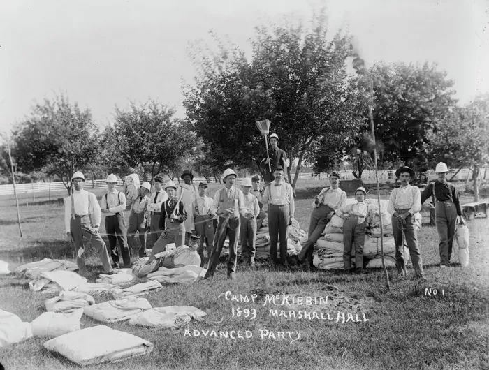 Framed Print : Camp McKibbin, Marshall Hall, (Advanced Party), [Maryland?], 1893. Creator: Unknown