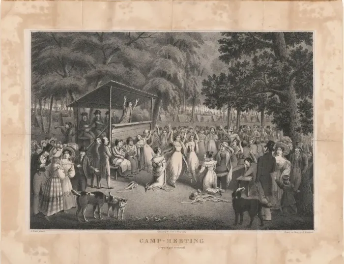 Framed Print : Camp meeting of the Methodists in North America, c. 1829 Framed Print : Camp meeting of the Methodists in North America, c. 1829