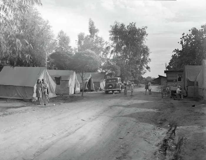 Framed Print : Camp of migratory fruit pickers, Farmington, California, 1936. Creator: Dorothea Lange Framed Print : Camp of migratory fruit pickers, Farmington, California, 1936. Creator: Dorothea Lange