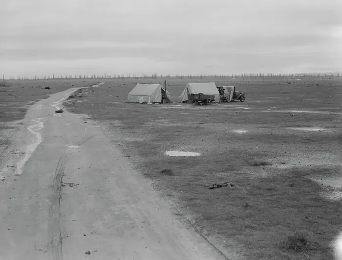 Framed Print : Camp of two related families seen from U.S. 99. Kern County, California, 1939. Creator: Dorothea Lange Framed Print : Camp of two related families seen from U.S. 99. Kern County, California, 1939. Creator: Dorothea Lange