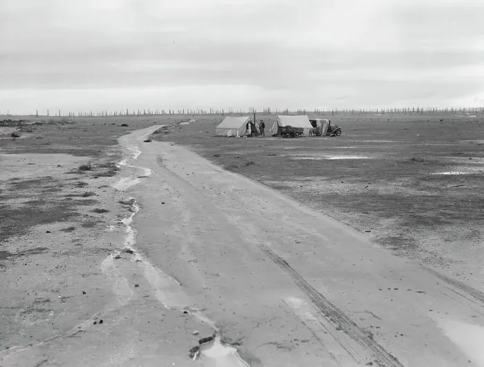Framed Print : Camp of two related families seen from U.S. 99. Kern County, California, 1939. Creator: Dorothea Lange Framed Print : Camp of two related families seen from U.S. 99. Kern County, California, 1939. Creator: Dorothea Lange