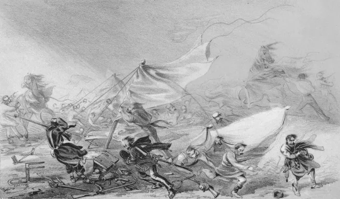 Framed Print : Camp Before Sebastopol - Effects of the Frightful Storm on the 14th Nov, 1854, (1850s) Framed Print : Camp Before Sebastopol - Effects of the Frightful Storm on the 14th Nov, 1854, (1850s)