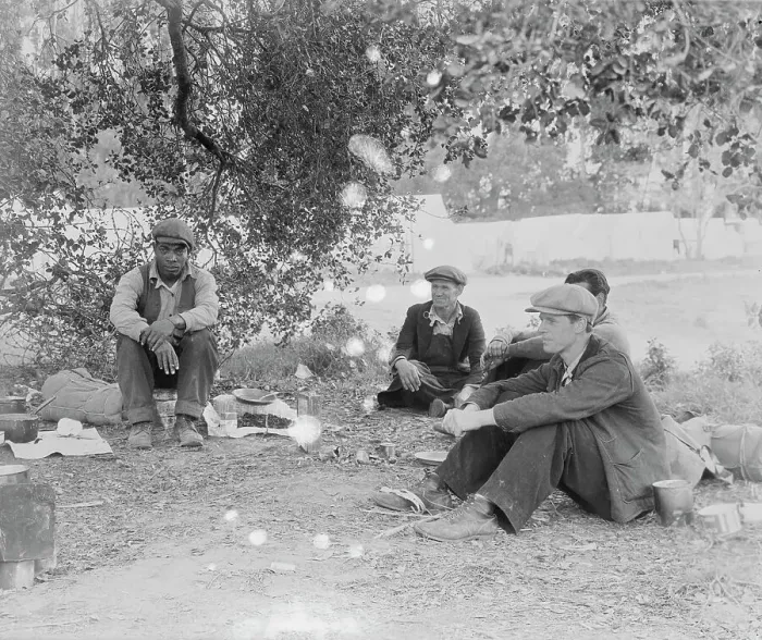 Framed Print : Camp of single men by the roadside...come in to work in the pea fields, Nipomo, California, 1935. Creator: Dorothea Lange Framed Print : Camp of single men by the roadside...come in to work in the pea fields, Nipomo, California, 1935. Creator: Dorothea Lange