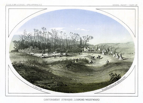 Camp Stevens, looking westward, Montana, USA, 1856. Artist: Gustav Sohon