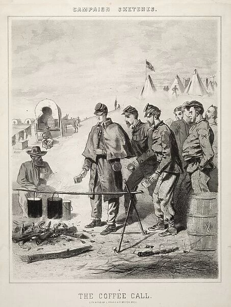 Campaign Sketches: The Coffee Call, 1863. Creator: Winslow Homer (American, 1836-1910)